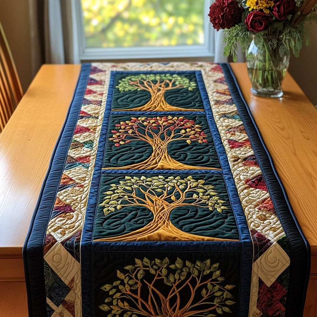 Green Trees of Life on Navy Table Runner - Made to Order TABLE928