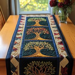 Green Trees of Life on Navy Table Runner - Made to Order TABLE928