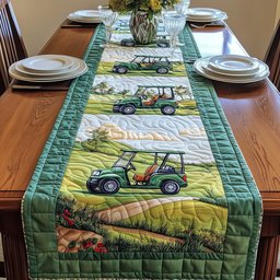 Golf Carts on Green Fairway Path Table Runner - Made to Order TABLE928