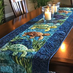 Green Turtles on Navy Table Runner - Made to Order TABLE928