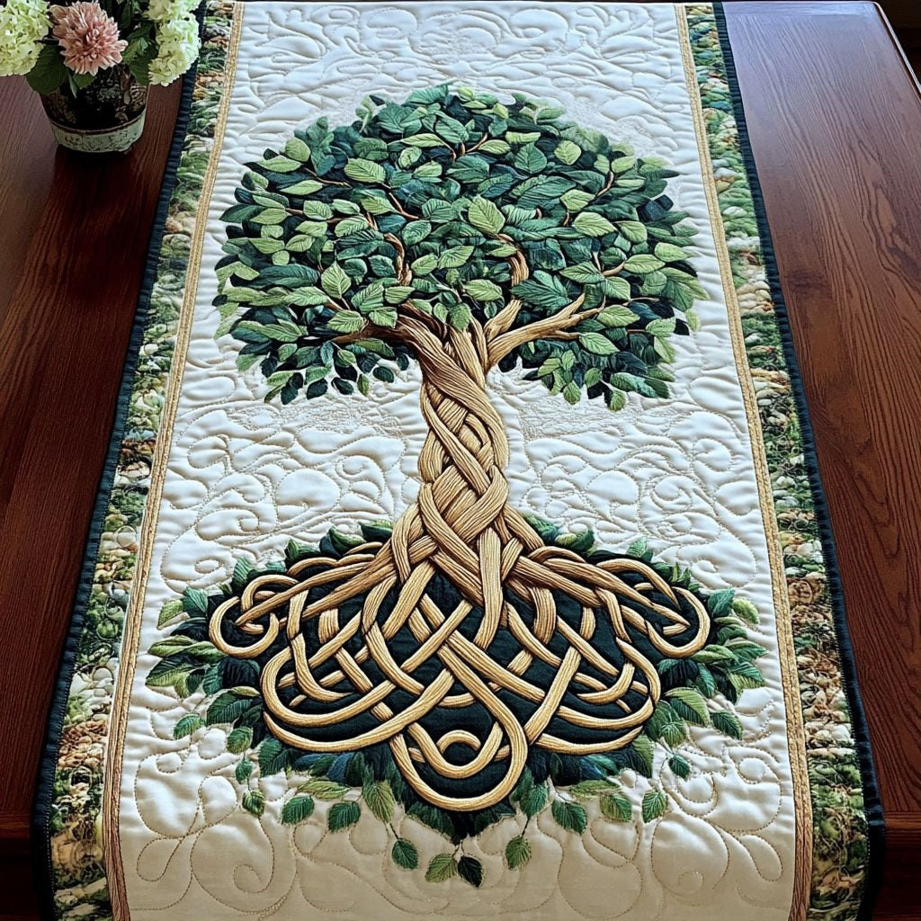 Green Harmony Celtic Tree of Life in Green Table Runner - Made to Order TABLE928