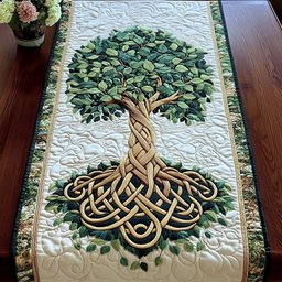 Green Harmony Celtic Tree of Life in Green Table Runner - Made to Order TABLE928