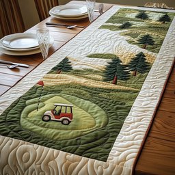 Green Cart on Rolling Fairway Table Runner - Made to Order TABLE928