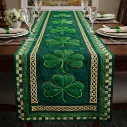 Green Shamrocks on Checkered Frame Table Runner - Made to Order TABLE928