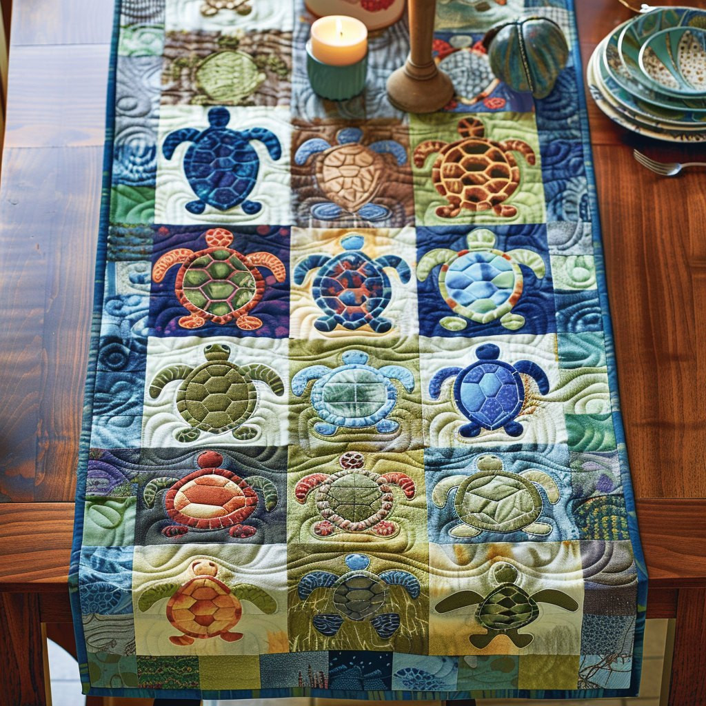 Grid of Small Turtle Blocks Table Runner - Made to Order TABLE928