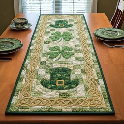 Green Clovers with Gold Braid Table Runner - Made to Order TABLE928