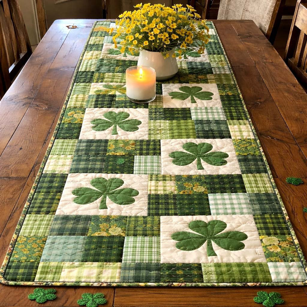 Green Shamrock Patchwork Squares Table Runner - Made to Order TABLE928
