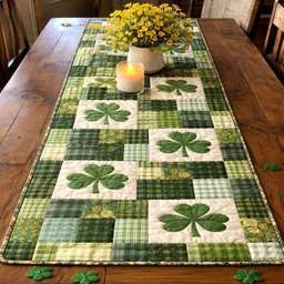 Green Shamrock Patchwork Squares Table Runner - Made to Order TABLE928