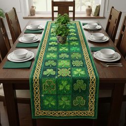 Green Shamrock Grid with Celtic Border Table Runner - Made to Order TABLE928