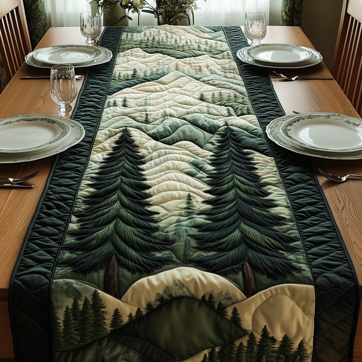 Green Pine Forest on Rolling Hills Table Runner - Made to Order TABLE928