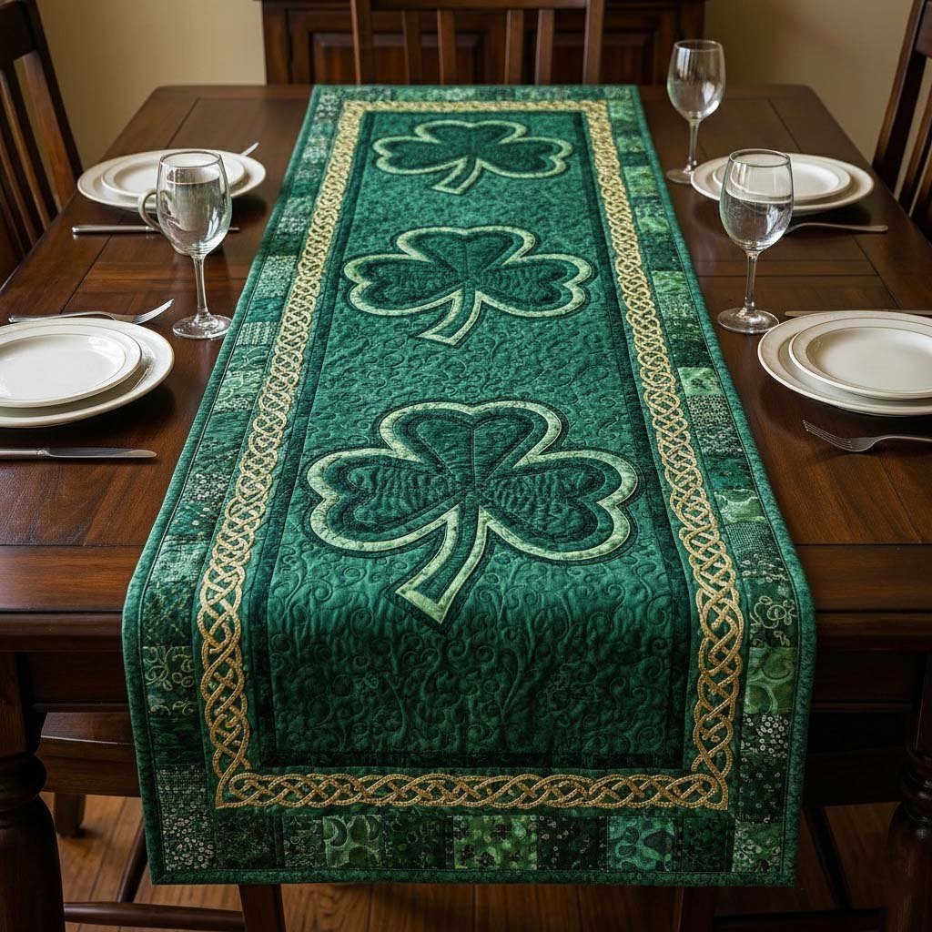 Green Shamrock on Emerald Center Table Runner - Made to Order TABLE928