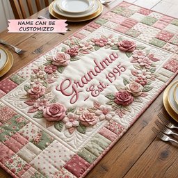 Grandma Est 1995 Rose Wreath Table Runner - Made to Order TABLE928