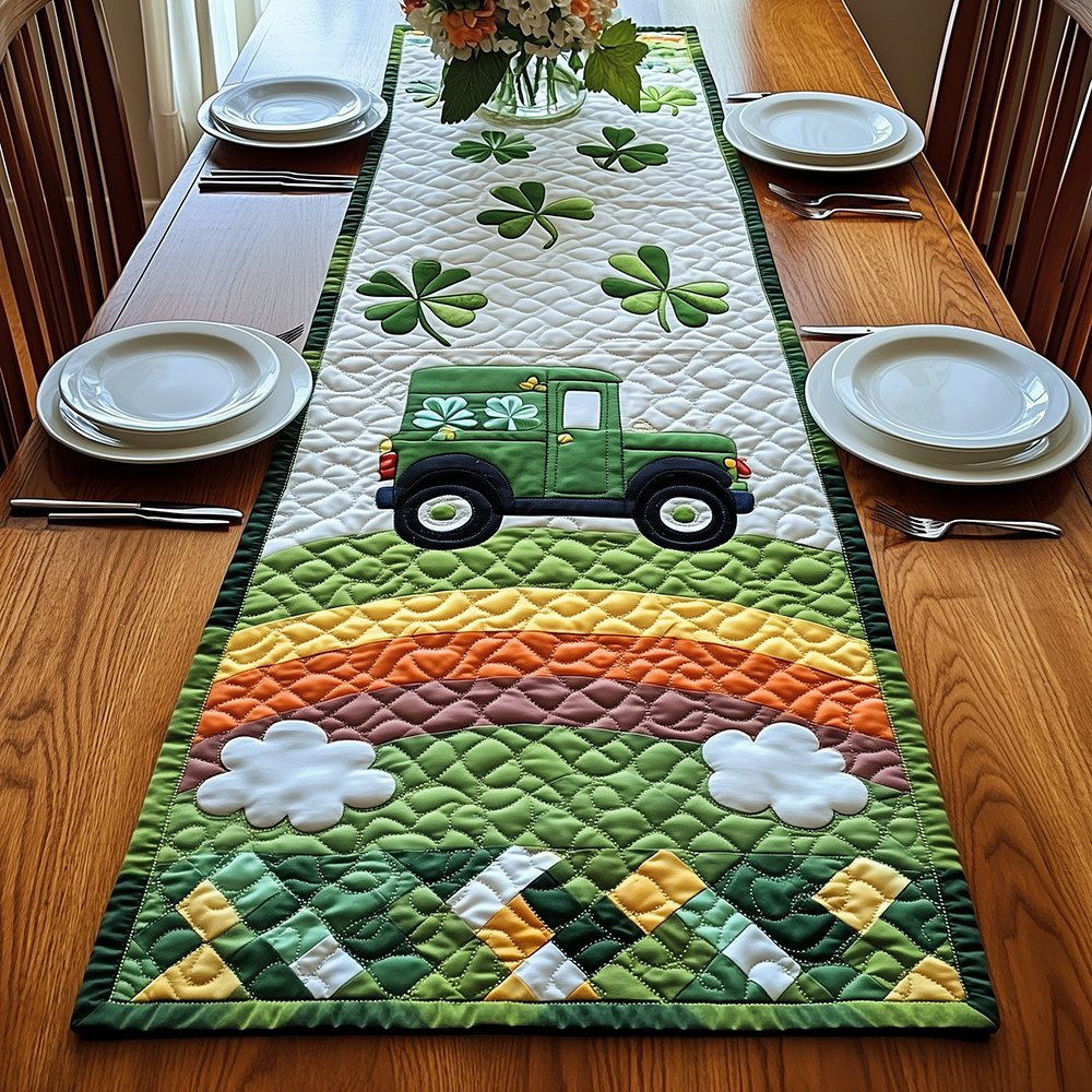 Green Truck over the Rainbow Field Table Runner - Made to Order TABLE928
