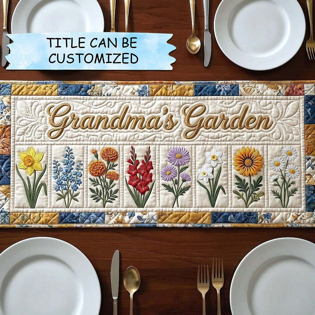 Grandmas Garden Flower Blocks Table Runner - Made to Order TABLE928
