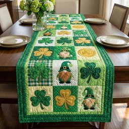 Green Gnomes and Golden Shamrocks Table Runner - Made to Order TABLE928