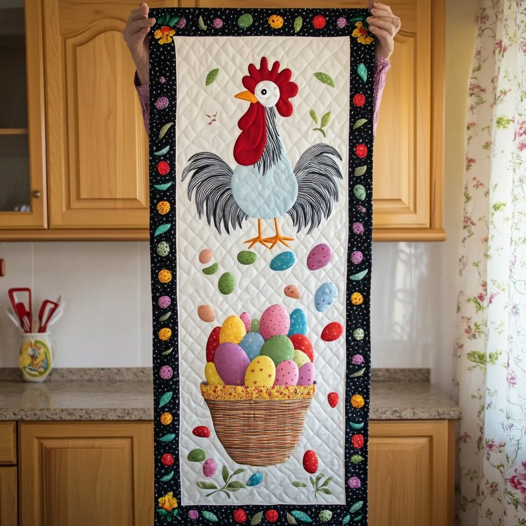 Grey Rooster with Pastel Eggs Table Runner - Made to Order TABLE928
