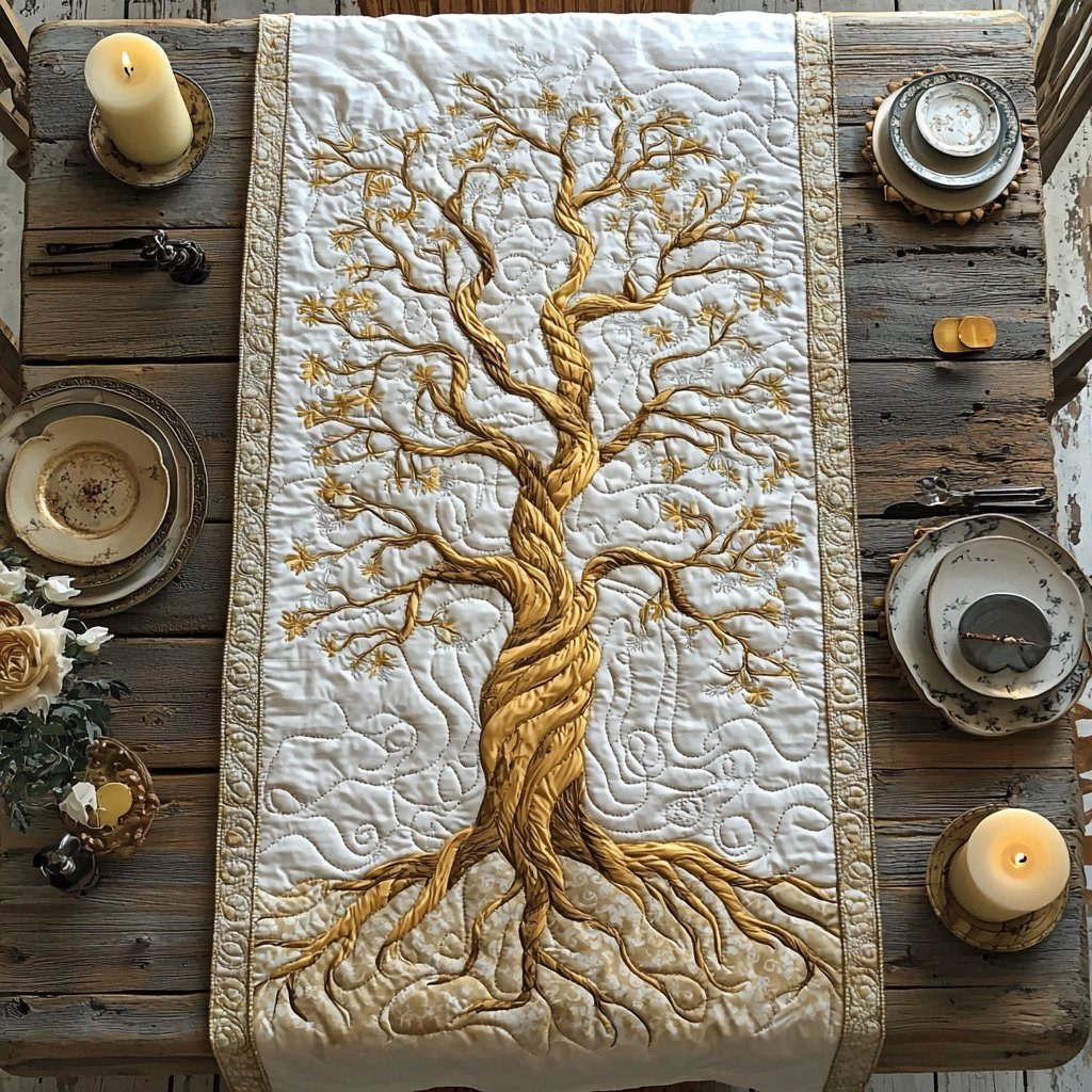 Golden Tree on Ivory Table Runner - Made to Order TABLE928