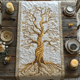 Golden Tree on Ivory Table Runner - Made to Order TABLE928