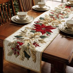 Golden Poinsettia Bloom Table Runner - Made to Order TABLE928