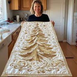 Gold Tonal Christmas Tree Table Runner - Made to Order TABLE928
