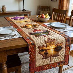 Golden Maple Leaf Panels Table Runner - Made to Order TABLE928