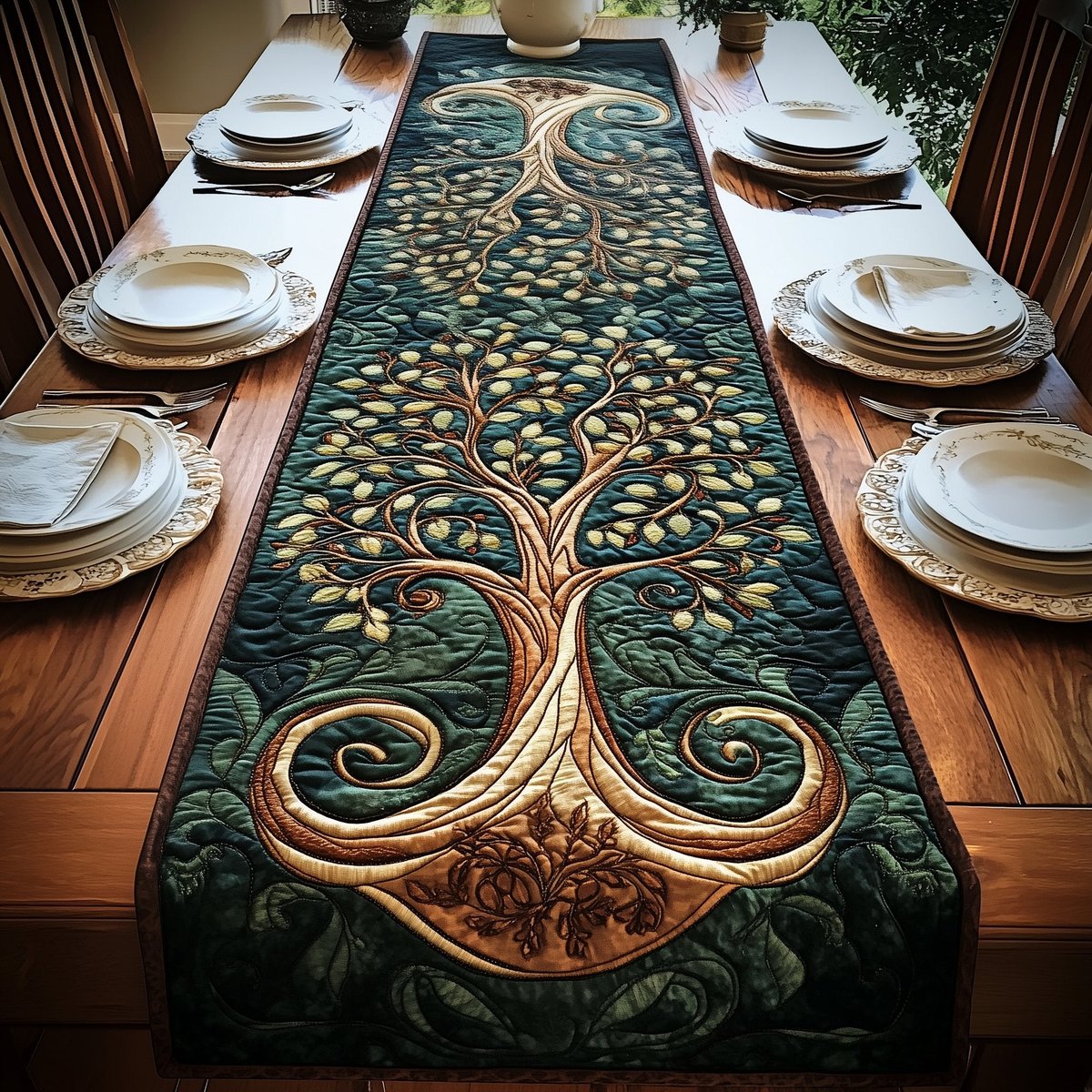 Golden Tree with Swirled Roots Table Runner - Made to Order TABLE928