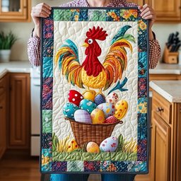 Golden Rooster Perched on Egg Basket Table Runner - Made to Order TABLE928