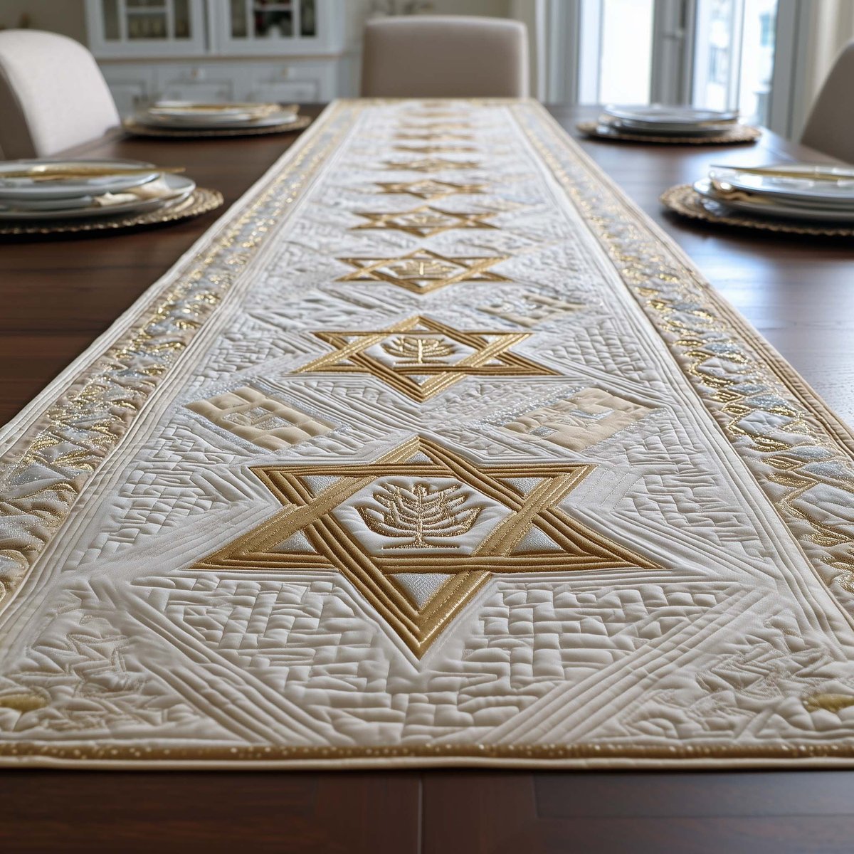 Gold Stars on White Quilting Table Runner - Made to Order TABLE928