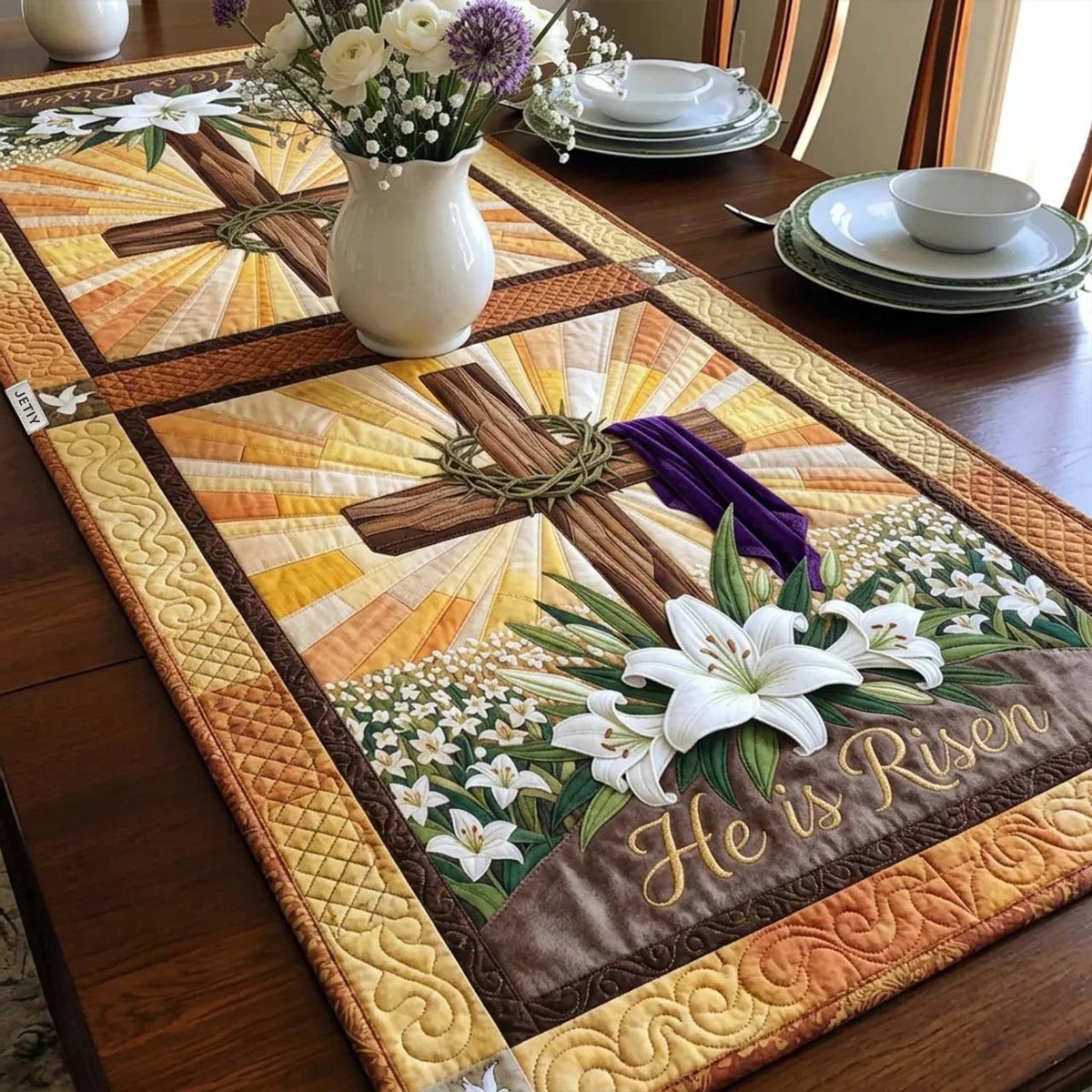 Golden Cross with Purple Sash Table Runner - Made to Order TABLE928