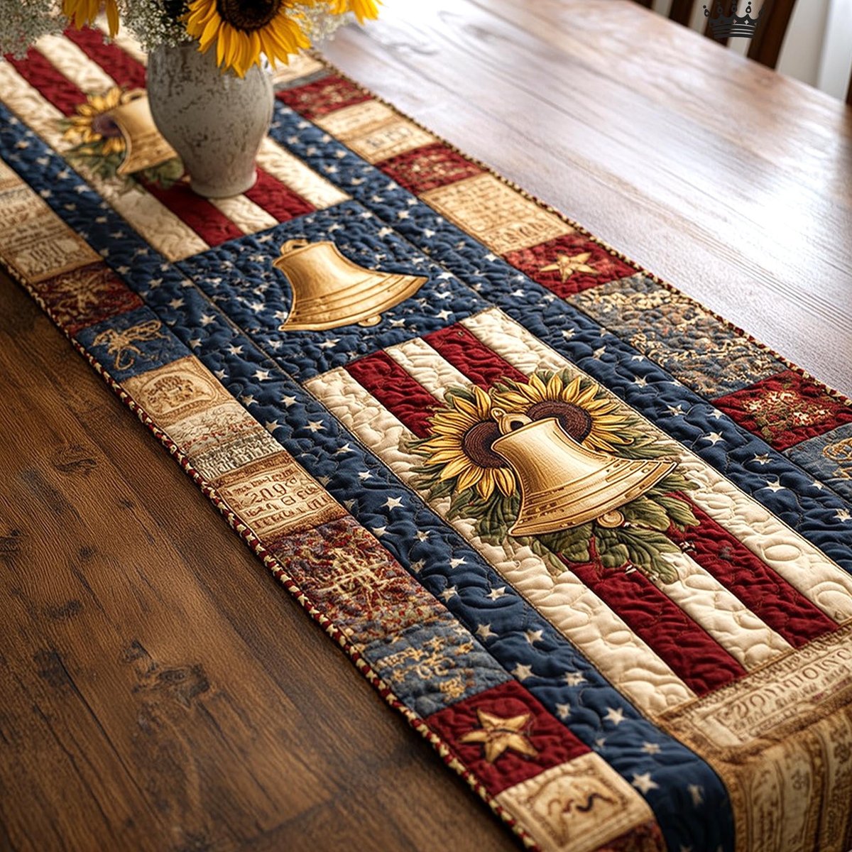 Golden Bell with Sunflower and Stripes Table Runner - Made to Order TABLE928