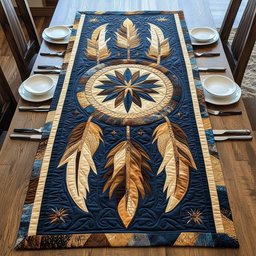 Golden Feathers on Midnight Blue Table Runner - Made to Order TABLE928