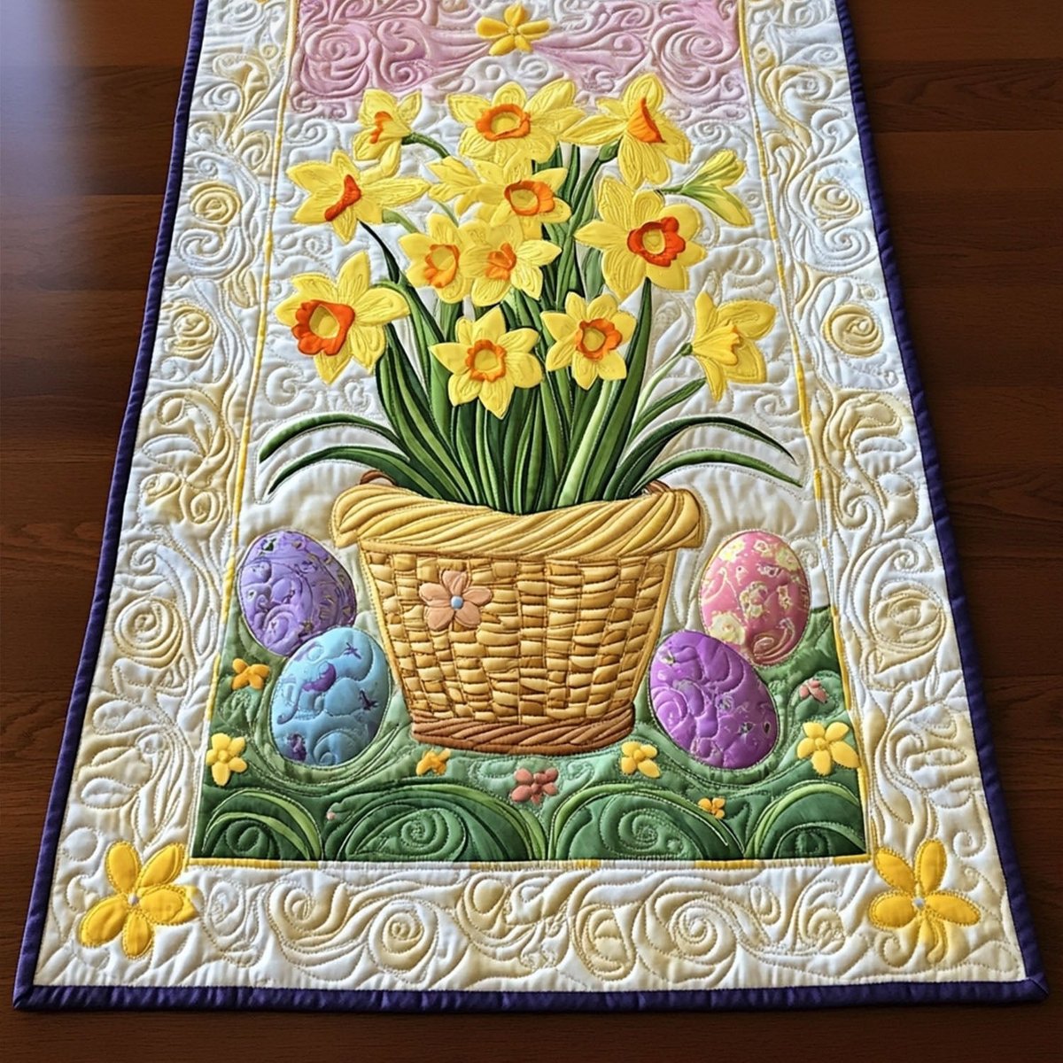 Golden Daffodil Basket Table Runner - Made to Order TABLE928