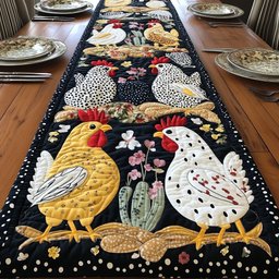 Golden Rooster with Pink Flowers Table Runner - Made to Order TABLE928