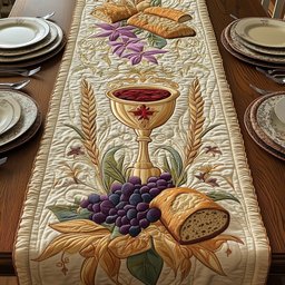 Golden Chalice with Grapes and Bread Table Runner - Made to Order TABLE928