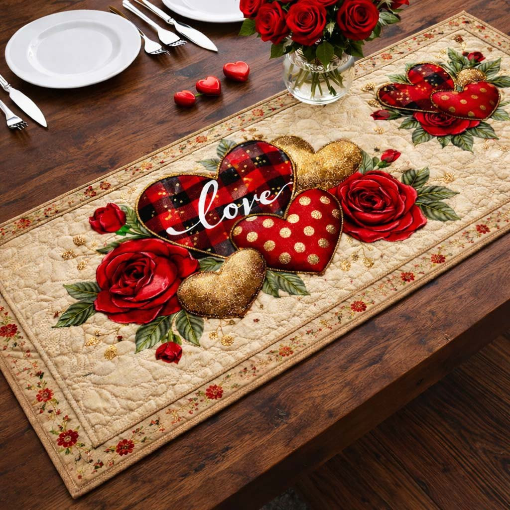 Golden Rose Love Table Runner - Made to Order TABLE928