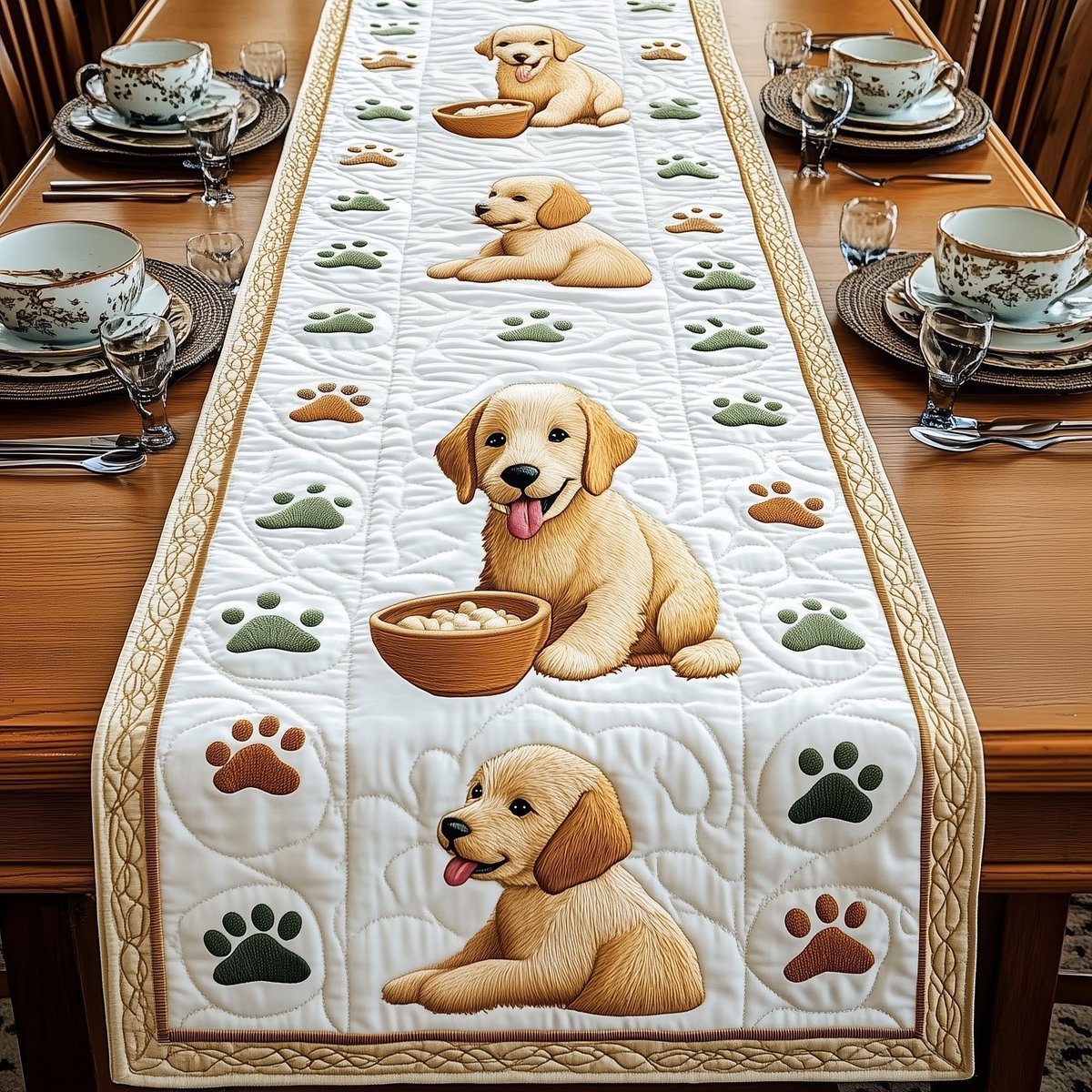 Golden Puppies Among Paw Prints Table Runner - Made to Order TABLE928