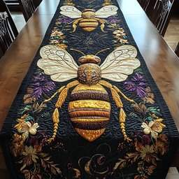 Golden Bee on Dark Floral Panel Table Runner - Made to Order TABLE928