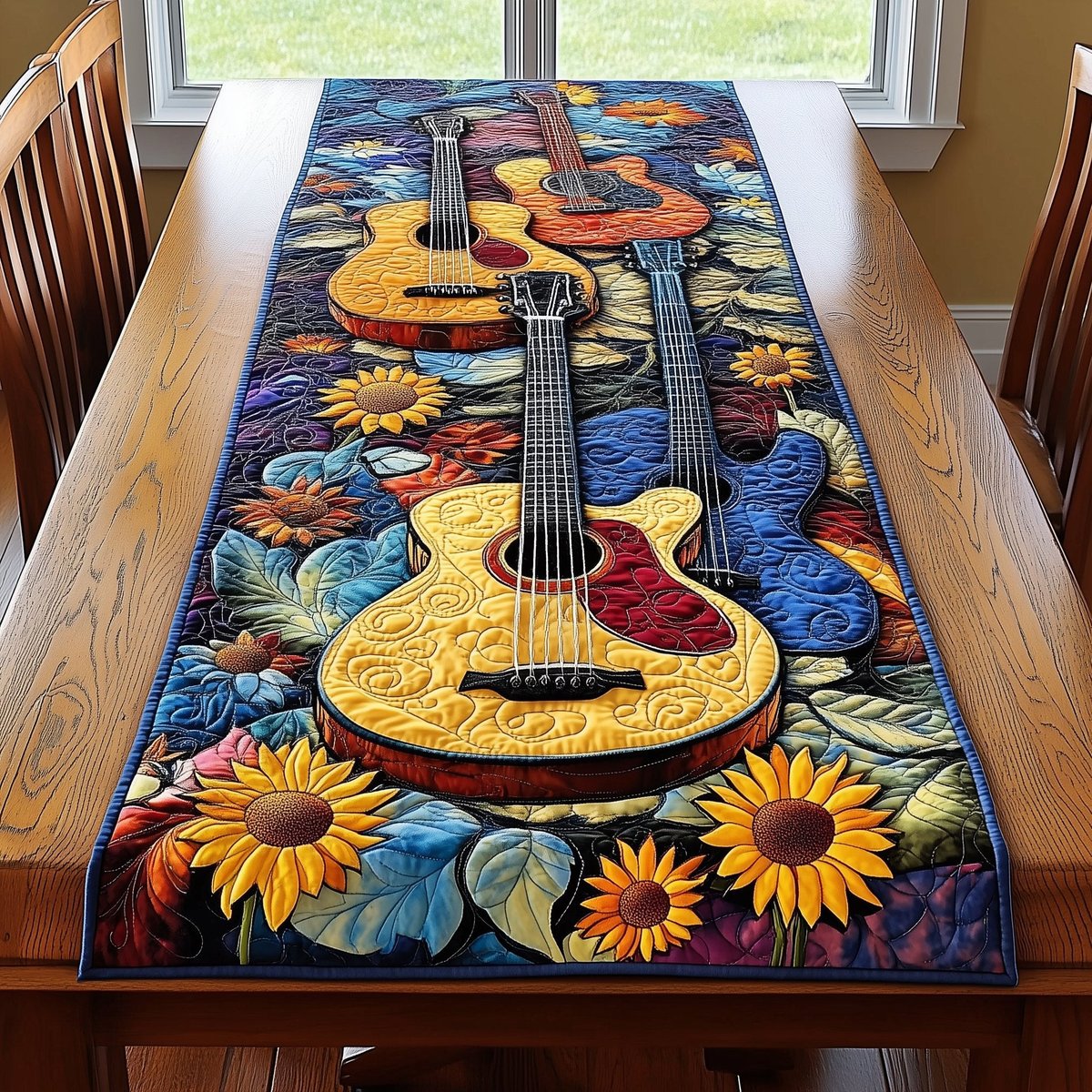 Golden Guitar with Sunflower Border Table Runner - Made to Order TABLE928
