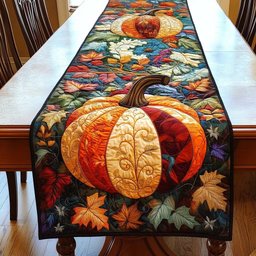 Golden Pumpkin with Maple Leaves Table Runner - Made to Order TABLE928