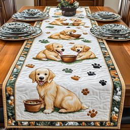 Golden Retrievers with Food Bowls Table Runner - Made to Order TABLE928