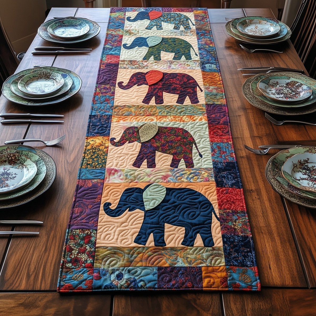 Golden Elephant Trail Table Runner - Made to Order TABLE928