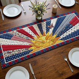 Golden Sun with Flag Rays Table Runner - Made to Order TABLE928