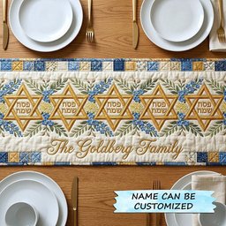 Golden Stars of David with Name Table Runner - Made to Order TABLE928