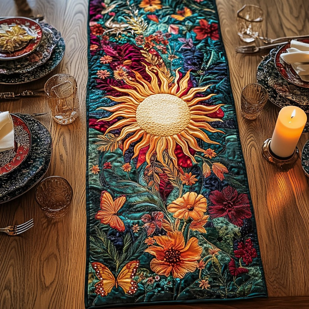 Golden Sun with Orange Flowers Table Runner - Made to Order TABLE928