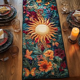 Golden Sun with Orange Flowers Table Runner - Made to Order TABLE928