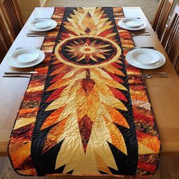 Golden Starburst with Flame Feathers Table Runner - Made to Order TABLE928