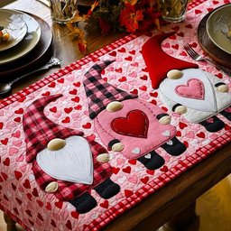Gnome with Heart on Pink Plaid Table Runner - Made to Order TABLE928