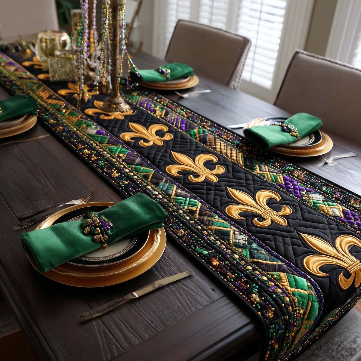 Gold Emblems on Black Diagonal Blocks Table Runner - Made to Order TABLE928