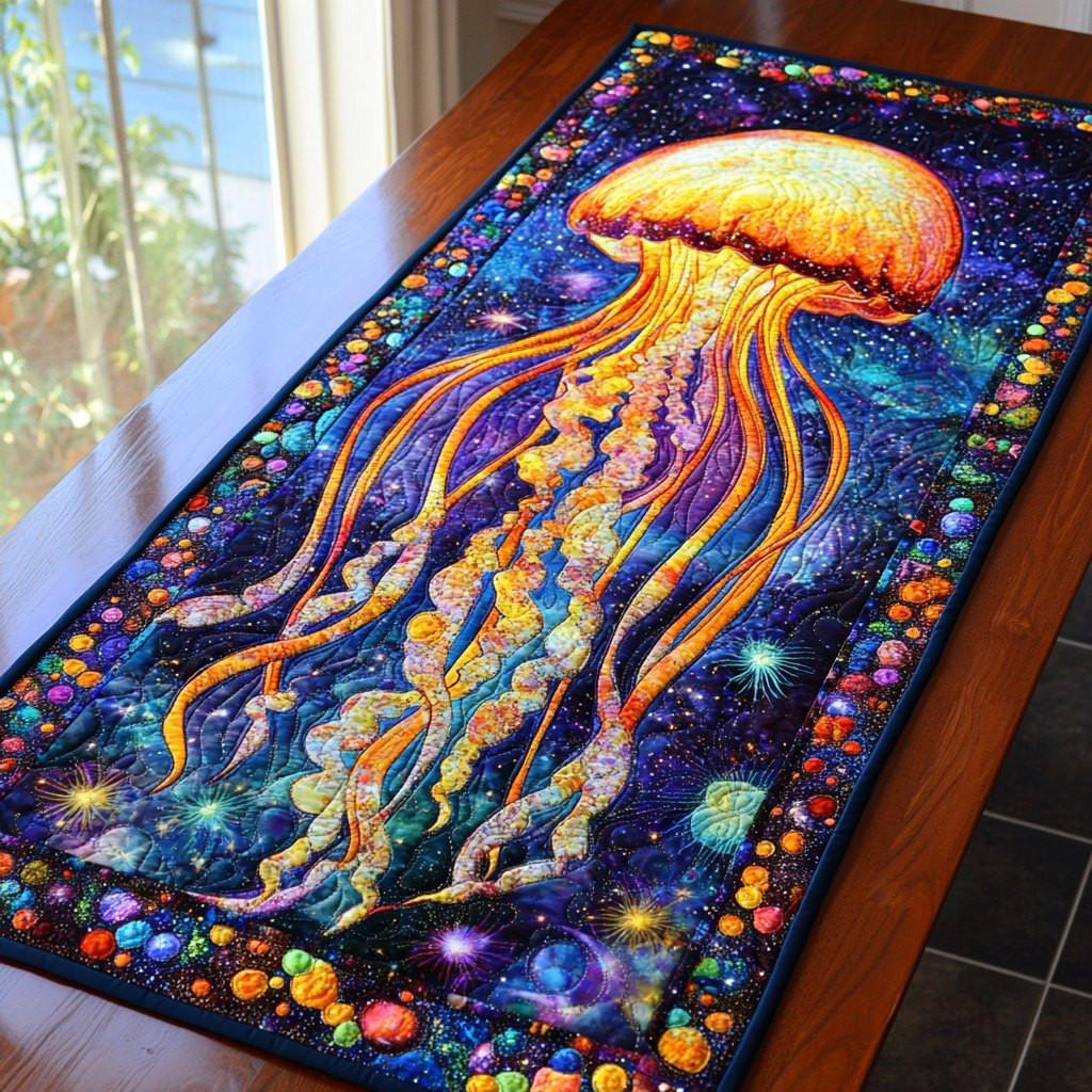Glowing Jellyfish on Navy Table Runner - Made to Order TABLE928