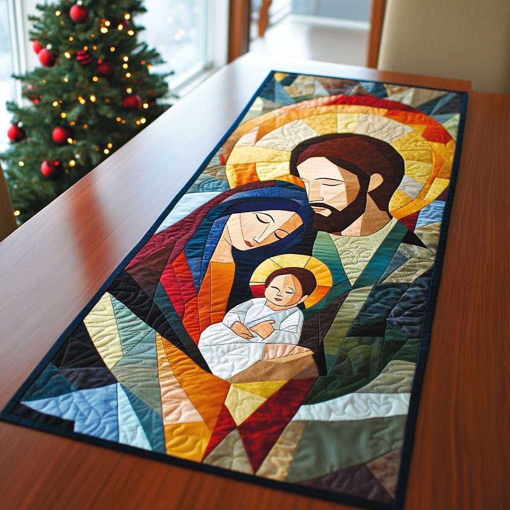 Geometric Stained Glass Holy Family Table Runner - Made to Order TABLE928